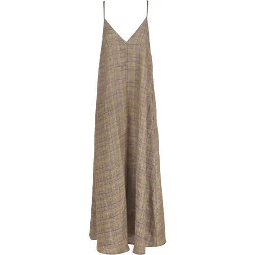 Long Linen Dress with Crossed Thin Straps , female, Sizes: M, S - Ottod'Ame - Modalova