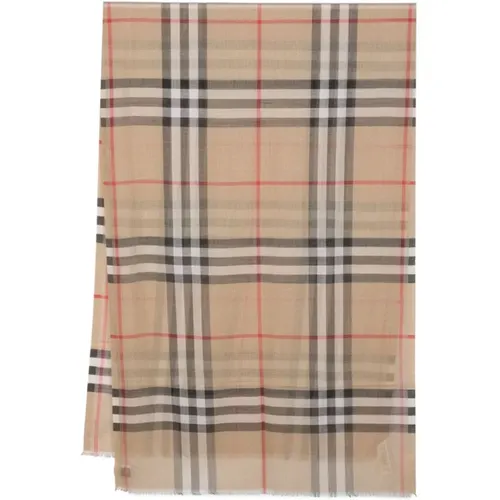 Plaid Check Pattern Wool-Silk Scarf , female, Sizes: ONE SIZE - Burberry - Modalova