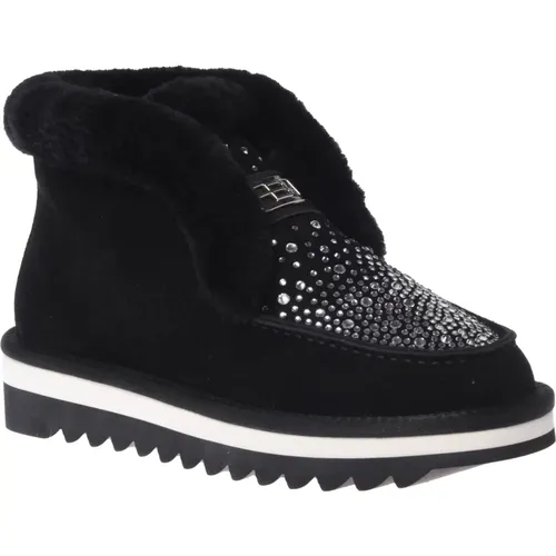 Ankle boots in suede and sheepskin with rhinestones , female, Sizes: 6 1/2 UK, 6 UK, 4 UK, 8 UK, 3 1/2 UK, 5 1/2 UK, 3 UK, 7 UK, 4 1/2 UK, 5 UK - Baldinini - Modalova