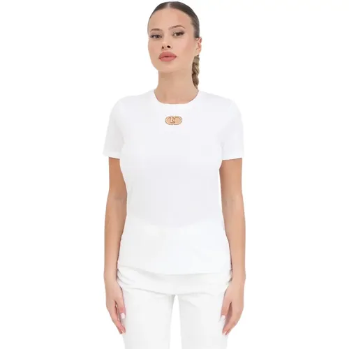 Weiße Logo-Plakette T-Shirt - Elisabetta Franchi - Modalova