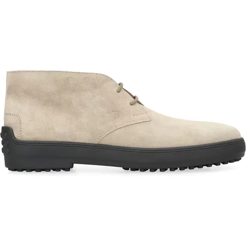 Lace-up Boots, male, , Size: 11 US Suede Winter Ankle Boots with Rubber Studs - TOD'S - Modalova