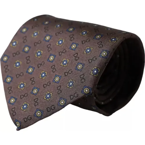 Ties, male, , Size: ONE SIZE Silk Tie with Logo Details - Dolce & Gabbana - Modalova