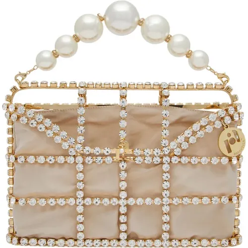 Handmade Crystal Clutch with Pearl Embellishments , female, Sizes: ONE SIZE - Rosantica - Modalova