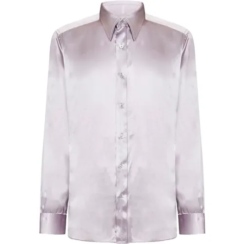 Dusty Lilac Silk Charmeuse Shirt , male, Sizes: S - Tom Ford - Modalova