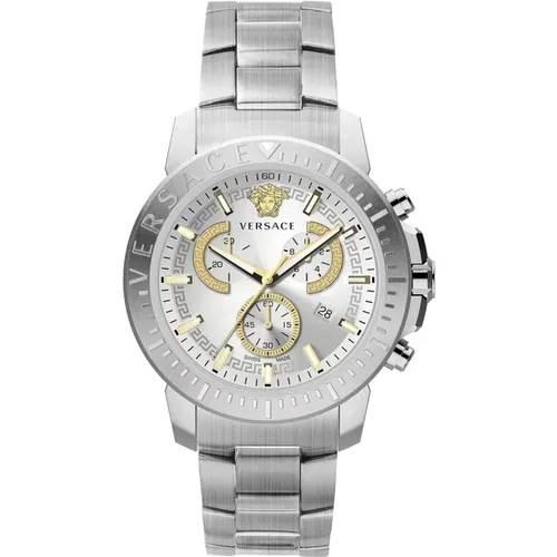 Steel Quartz Watch, Silver Case Band , male, Sizes: ONE SIZE - Versace - Modalova