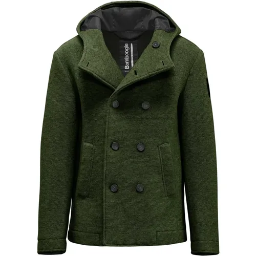 Double-Breasted Coats, male, , Size: 3XL Short Double-Breasted Wool Coat with Hood - BomBoogie - Modalova