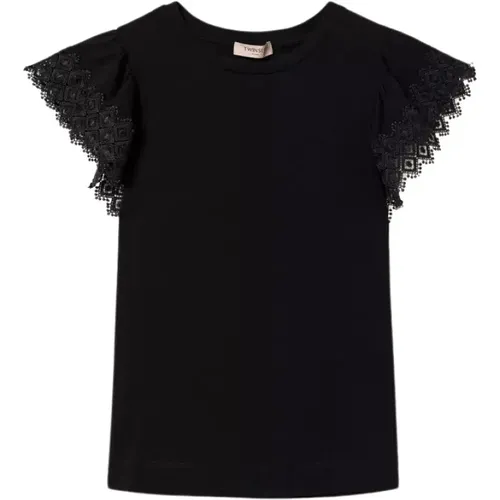 T-shirts and Polos with Macramé Details , female, Sizes: L, M, S, XS - Twinset - Modalova