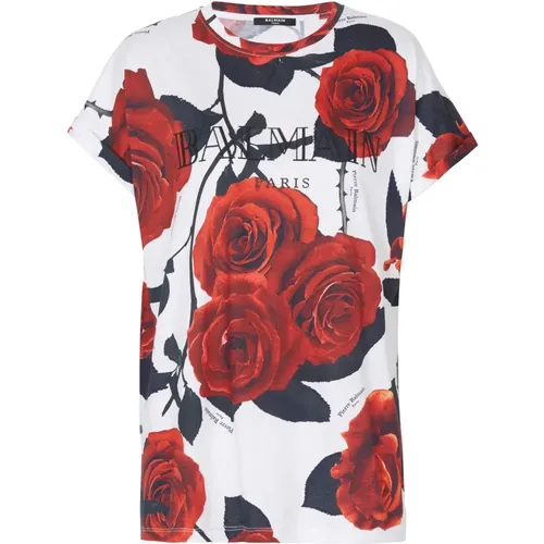 Vintage T-Shirt mit Roses-Print , Damen, Größe: XS - Balmain - Modalova