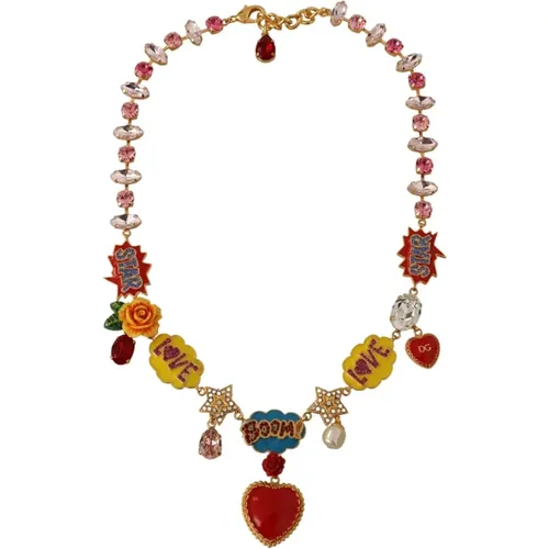 Necklaces, female, , Size: ONE SIZE Hand-painted Charm Necklace with Crystals & Elements - Dolce & Gabbana - Modalova