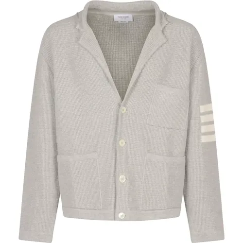 Cardigans, male, , Size: XL Textured Stitch Cardigan Jacket with Stripe - Thom Browne - Modalova