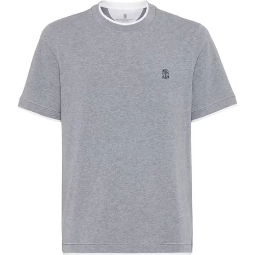 Grey Cotton T-shirt with Emblem , male, Sizes: M, XL - BRUNELLO CUCINELLI - Modalova