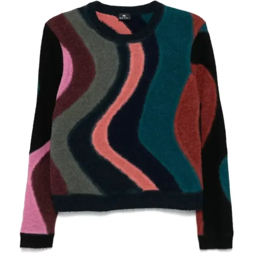 Schwarzer Swirl Muster Strickpullover , Damen, Größe: L - Paul Smith - Modalova