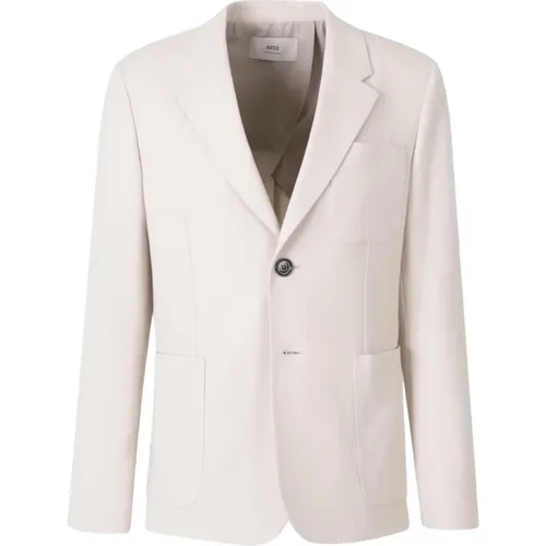 Blazers, male, , Size: L Beige Button Jacket with Patch Pockets - Ami Paris - Modalova