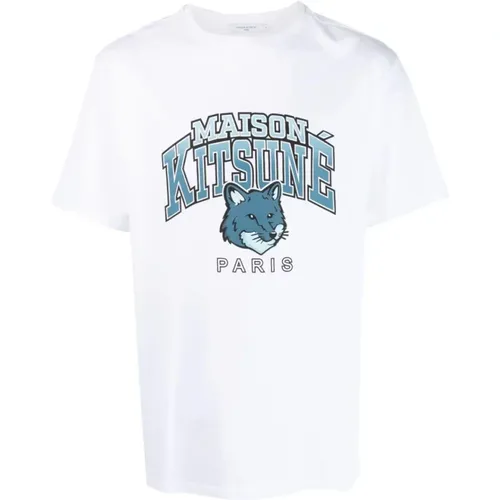 Weißes Campus Fox Logo T-Shirt - Maison Kitsuné - Modalova