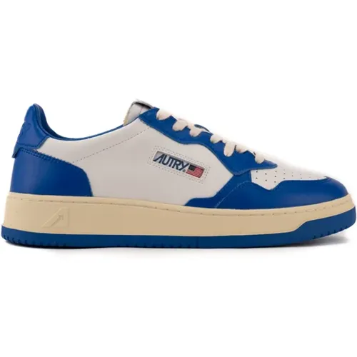 Weiße/Blaue Leder Low Top Sneakers , Herren, Größe: 43 EU - Autry - Modalova