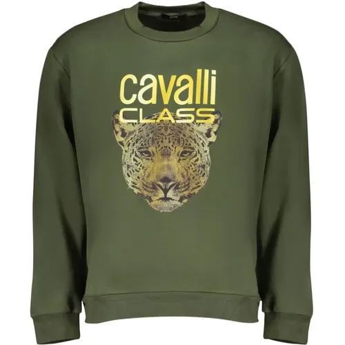 Grünes Fleece-Sweatshirt mit Rundhalsausschnitt , Herren, Größe: 2XL - Cavalli Class - Modalova