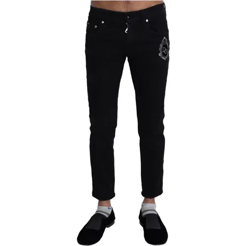 Schwarze Bestickte Slim Jeans - Dolce & Gabbana - Modalova