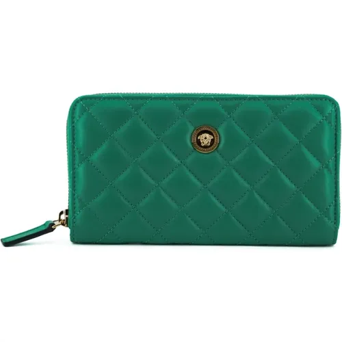 Wallets & Cardholders, unisex, , Size: ONE SIZE Quilted Leather Zip Wallet - Versace - Modalova