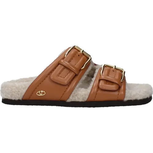 Sliders, female, , Size: 6 US Leather Slipper Buckle Closure - Valentino Garavani - Modalova