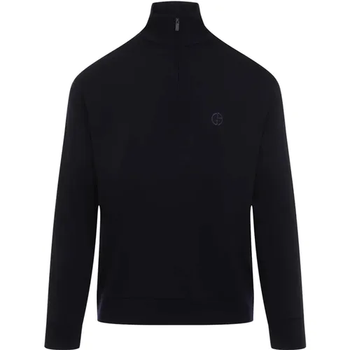 Turtlenecks, male, , Size: M Navy Turtleneck Jumper - Giorgio Armani - Modalova