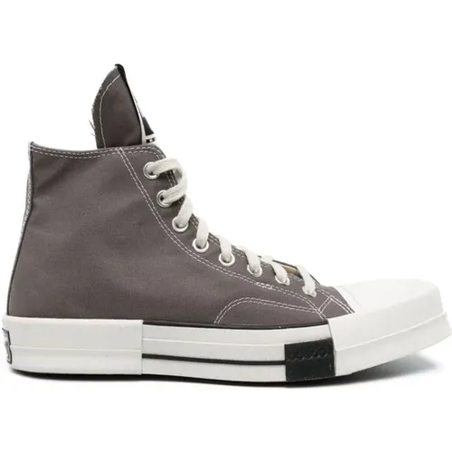 Grey Canvas High-Top Sneakers , male, Sizes: 8 1/2 UK, 10 UK - Rick Owens - Modalova