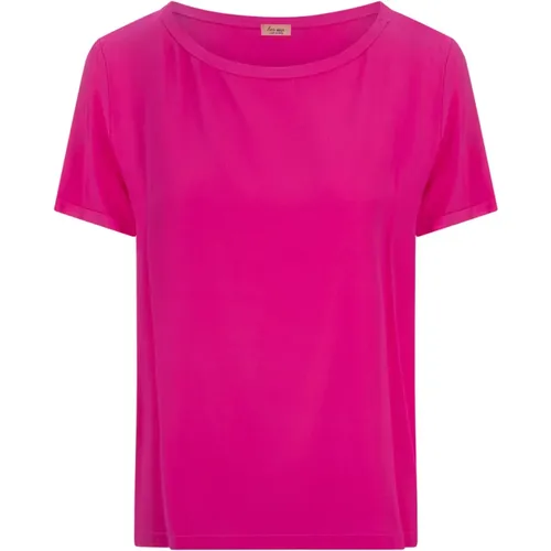 Silk Fuchsia T-shirt with Round Neck , female, Sizes: M, XS, L, S - Her Shirt - Modalova