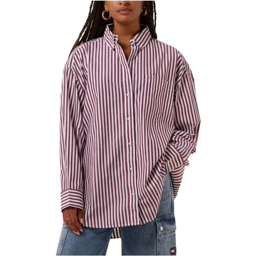 Rote Pinstripe Bluse Eleganter Stil , Damen, Größe: L - Tommy Jeans - Modalova