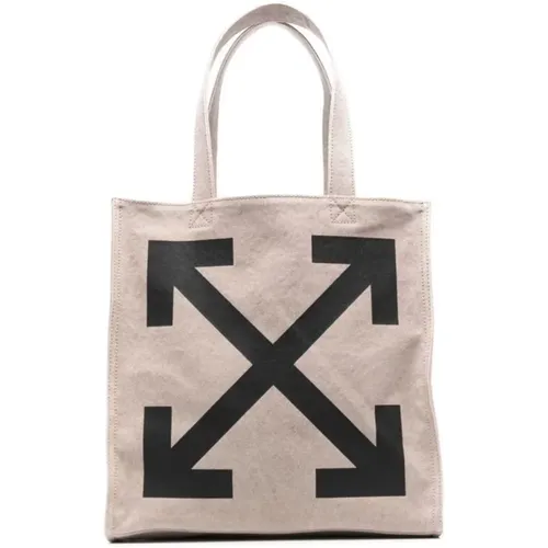 Tote Bags, male, , Size: ONE SIZE Quote Logo Shopping Bag /Black - Off White - Modalova