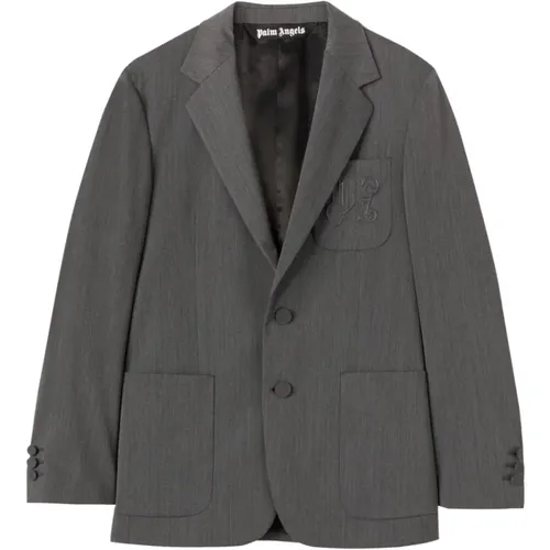 Hellgrauer Monogramm-Blazer Regular Fit , Herren, Größe: L - Palm Angels - Modalova