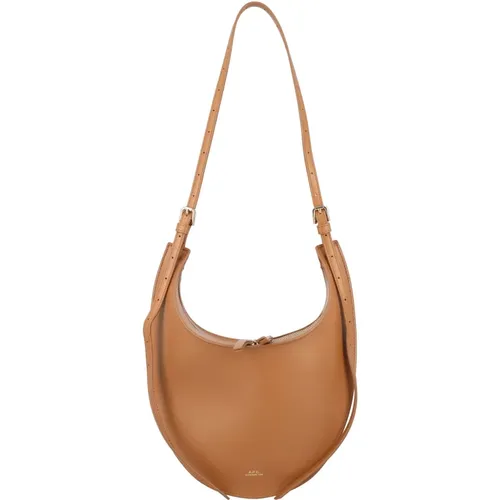 Crescent Moon Leather Handbag Caramel , female, Sizes: ONE SIZE - A.p.c. - Modalova