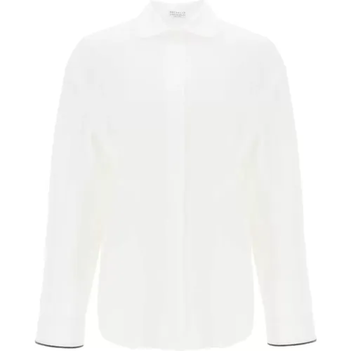 Bluse mit weiten Ärmeln und glänzenden Manschetten-Details - BRUNELLO CUCINELLI - Modalova