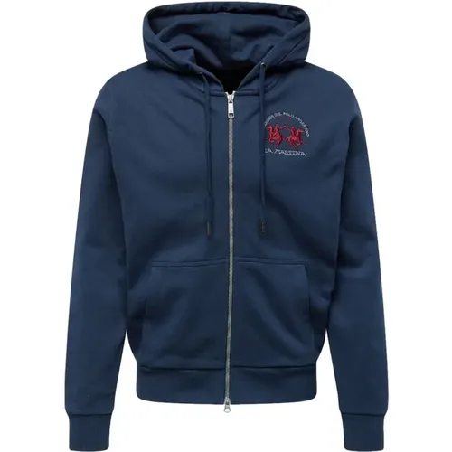 Zip-throughs, male, , Size: 2XL Hooded Full Zip Cotton Sweatshirt with Logo Embroidery - LA MARTINA - Modalova