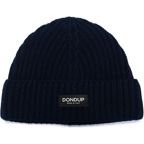 Blauer Gerippter Woll-Beanie-Hut , Herren, Größe: ONE Size - Dondup - Modalova