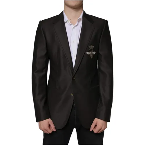 Blazers, male, , Size: M Wool Slim Fit Blazer - Dolce & Gabbana - Modalova