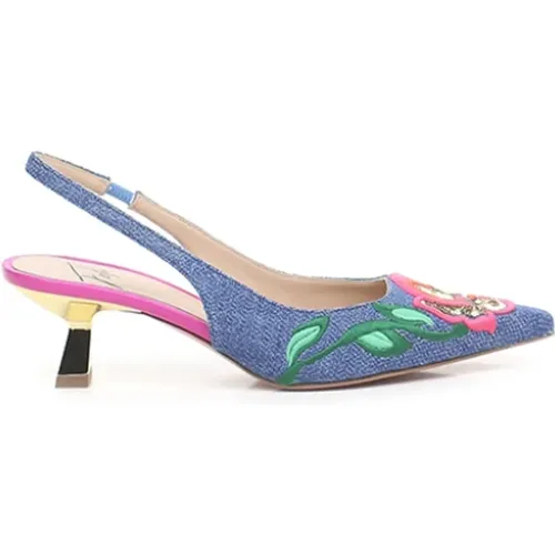 Denim Slingback mit Blumen Pailletten , Damen, Größe: 37 EU - Roberto Festa - Modalova