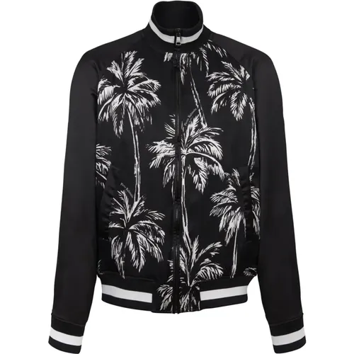 Bomber Jackets, male, , Size: M Printed satin palm tree bomber jacket - Balmain - Modalova