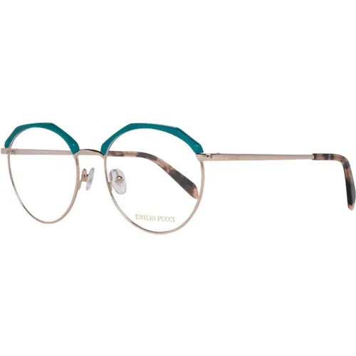 Glasses, female, , Size: ONE SIZE Turquoise Metal Optical Frames Full-Rim Style - EMILIO PUCCI - Modalova