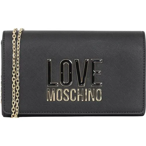 Schwarze Damenhandtasche mit goldener Metallkette , Damen, Größe: ONE Size - Love Moschino - Modalova