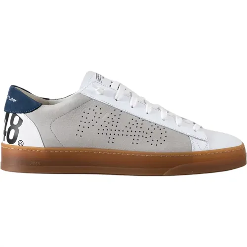 White Grey Leather Sneakers Elegant Style , male, Sizes: 6 UK, 7 UK, 9 UK, 8 UK, 10 UK - P448 - Modalova