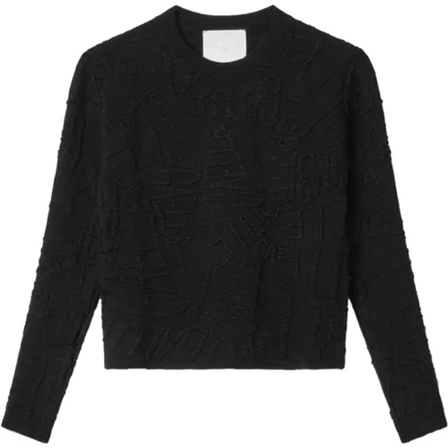 Schwarzer Pullover mit Rundhalsausschnitt Fw24/25 Kollektion , Damen, Größe: M - Gaëlle Paris - Modalova