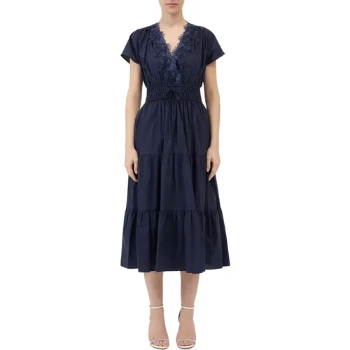 Midi Dresses, female, , Size: L Lace Trim Long Dress - Ermanno Scervino - Modalova