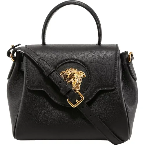 Schwarze Lederhandtasche mit Klappverschluss - Versace - Modalova