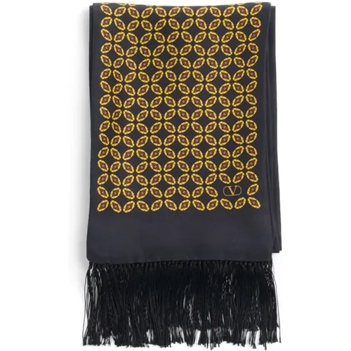 Winter Scarves, male, , Size: ONE SIZE Black Silk Scarf Stylish Men's Accessory - Valentino Garavani - Modalova