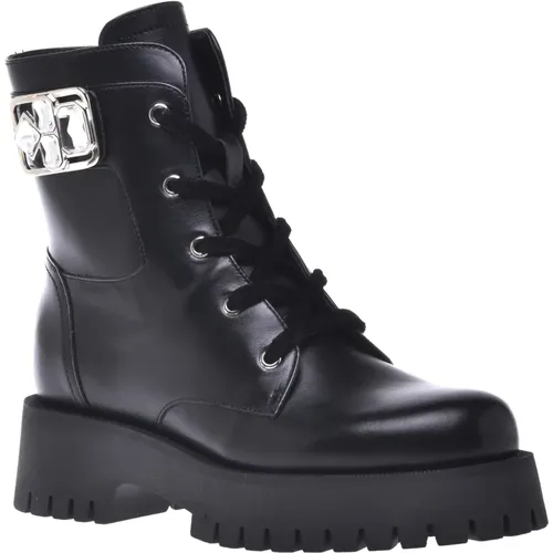 Combat boots in leather , Damen, Größe: 37 1/2 EU - Baldinini - Modalova