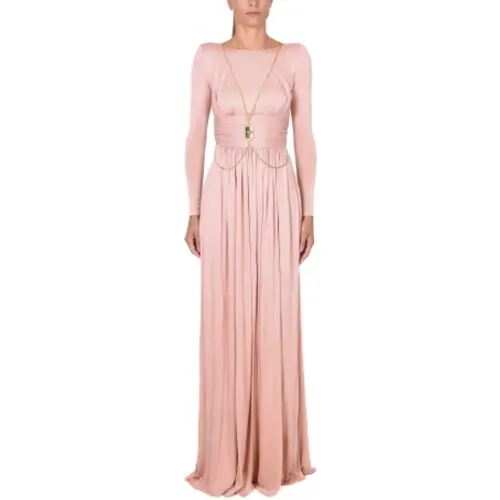 Elegantes langes Kleid mit Rückenöffnung, Rosa Größe: , Farbe: Rosa , Damen, Größe: M - Elisabetta Franchi - Modalova