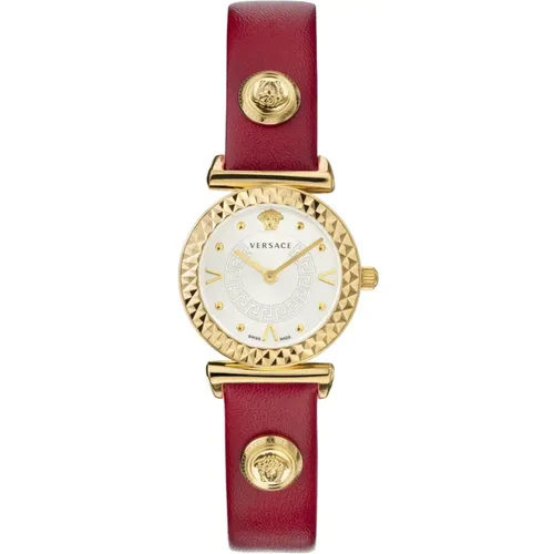 Watches, female, , Size: ONE SIZE Mini Vanity Leather Watch Red Gold - Versace - Modalova