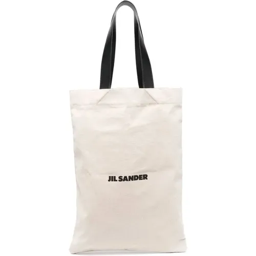 Tote Bags, male, , Size: ONE SIZE Logo-Print Linen Tote Bag - Jil Sander - Modalova