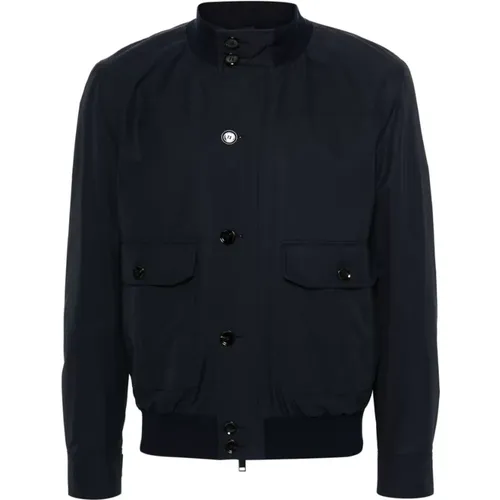 Bomber Jackets, male, , Size: S Navy Silk Stand-Up Collar Jacket - Brioni - Modalova