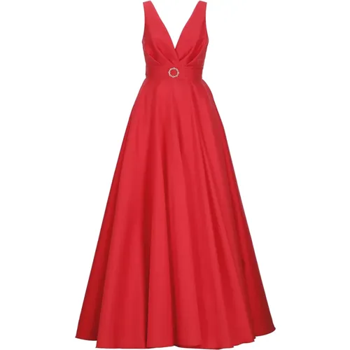 Rotes Seidenmischung V-Ausschnitt Kleid , Damen, Größe: L - Atelier Legora - Modalova