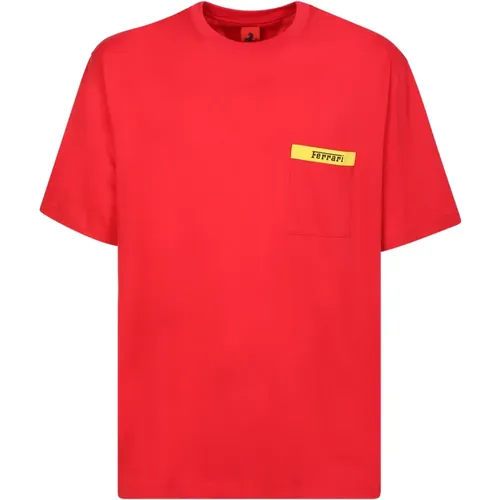 Sporty cotton jersey T-shirt with iconic lettering , male, Sizes: S, M, L - Ferrari - Modalova